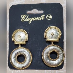 Elegante' Vintage Clip Earrings**Gold/Silvertone  Circles**NOS**Style # 1884